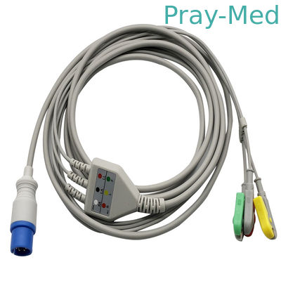 Snap / Clip için 3.6m 3 Kurşun 6pin Doğrudan Bağlantı Ekg Kablosu ve leadwire
