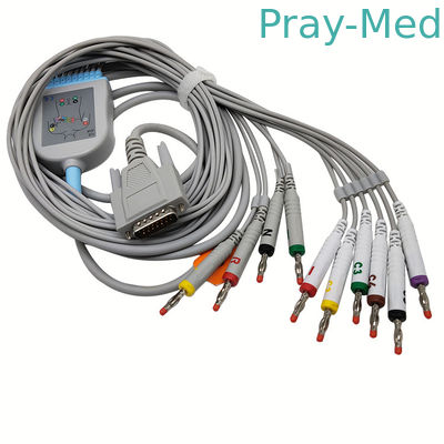 Gri TPU Kılıf 3.6m EKG Kablosu AHA IEC 10 Kurşun DB 15 Konnektör